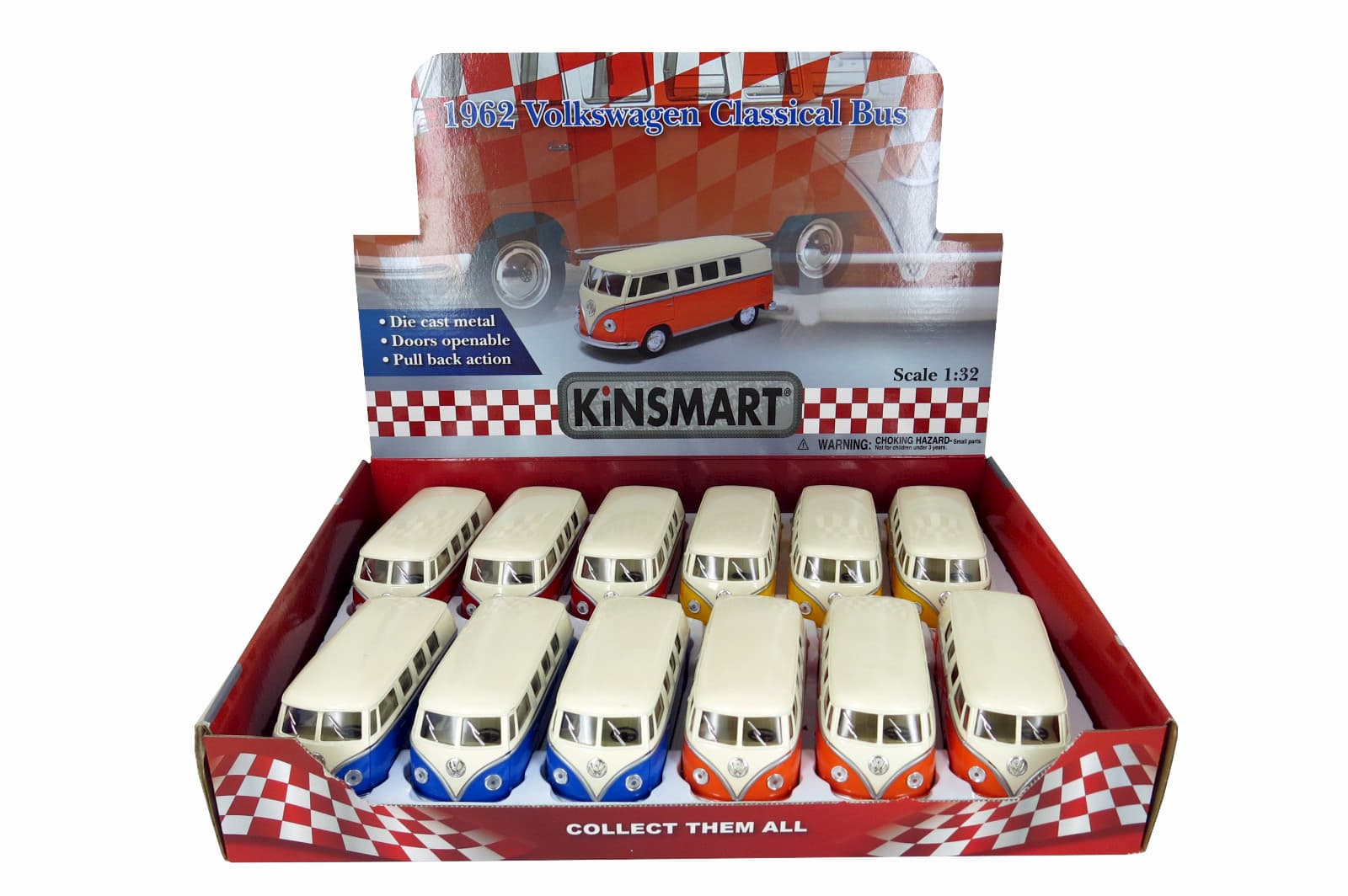 Металлическая машинка Kinsmart 1:32 «1962 Volkswagen Classical Bus (Ivory Top)» KT5377D инерционная / Желтый