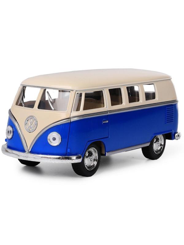 Металлическая машинка Kinsmart 1:32 «1962 Volkswagen Classical Bus (Ivory Top)» KT5377D инерционная / Синий