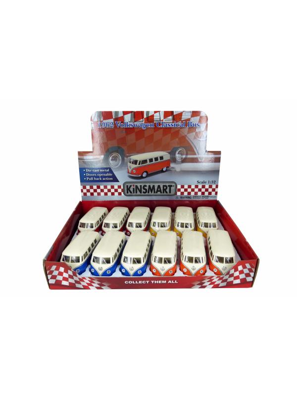 Металлическая машинка Kinsmart 1:32 «1962 Volkswagen Classical Bus (Ivory Top)» KT5377D инерционная / Синий