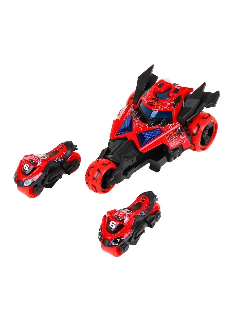 Металлическая машина-мотоцикл 1:32 «Бэтмобиль» 3 в 1 MY66-M2221 18 см. инерционный, свет, звук / Красный