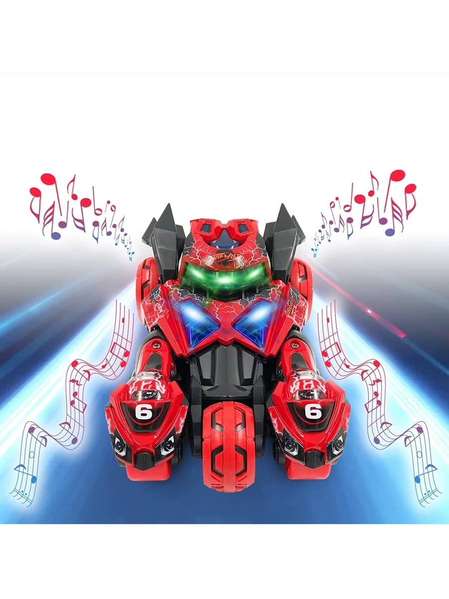 Металлическая машина-мотоцикл 1:32 «Бэтмобиль» 3 в 1 MY66-M2221 18 см. инерционный, свет, звук / Красный