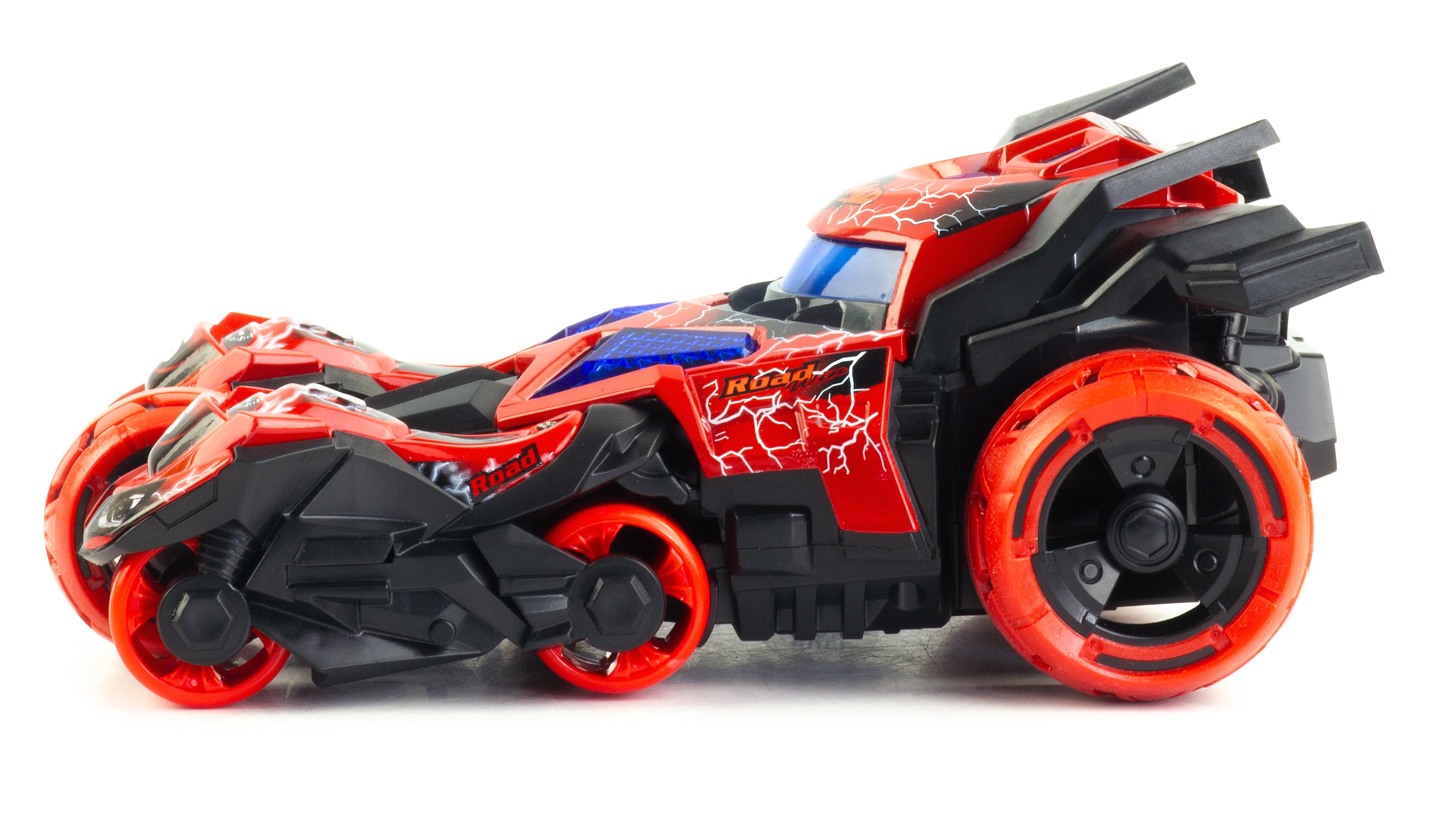 Металлическая машина-мотоцикл 1:32 «Бэтмобиль» 3 в 1 MY66-M2221 18 см. инерционный, свет, звук / Красный