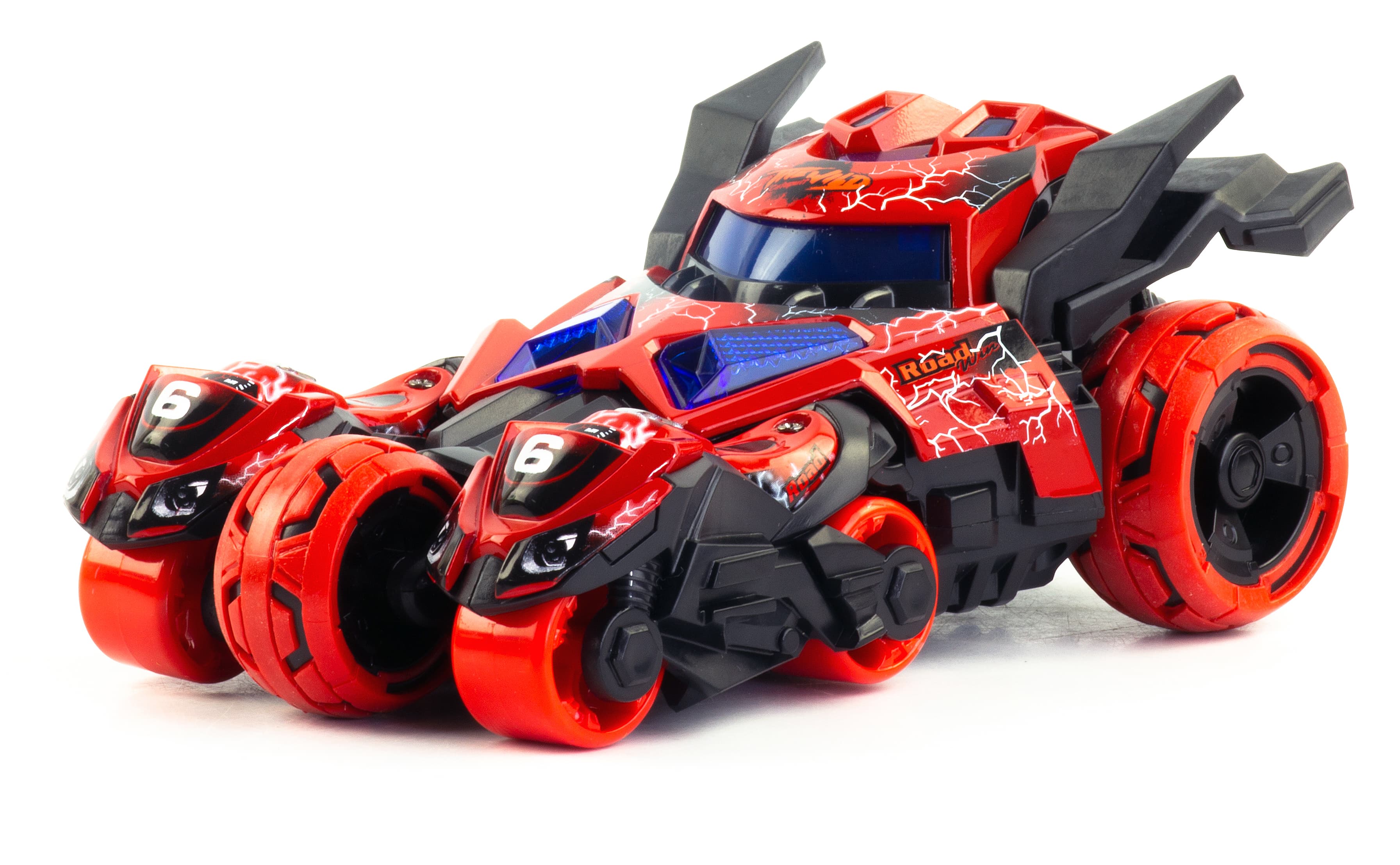 Металлическая машина-мотоцикл 1:32 «Бэтмобиль» 3 в 1 MY66-M2221 18 см. инерционный, свет, звук / Красный