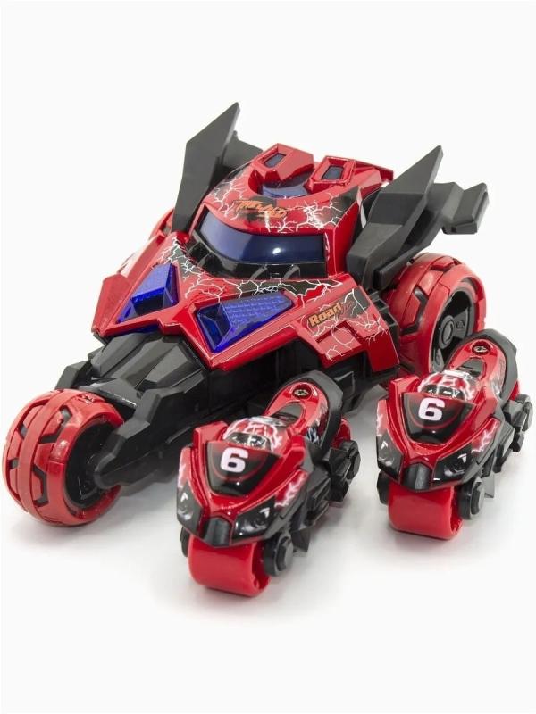 Металлическая машина-мотоцикл 1:32 «Бэтмобиль» 3 в 1 MY66-M2221 18 см. инерционный, свет, звук / Красный