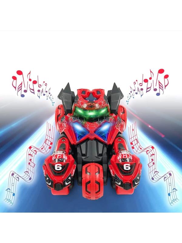 Металлическая машина-мотоцикл 1:32 «Бэтмобиль» 3 в 1 MY66-M2221 18 см. инерционный, свет, звук / Красный