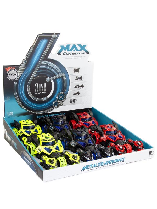 Металлическая машина-мотоцикл 1:32 «Бэтмобиль» 3 в 1 MY66-M2221 18 см. инерционный, свет, звук / Красный