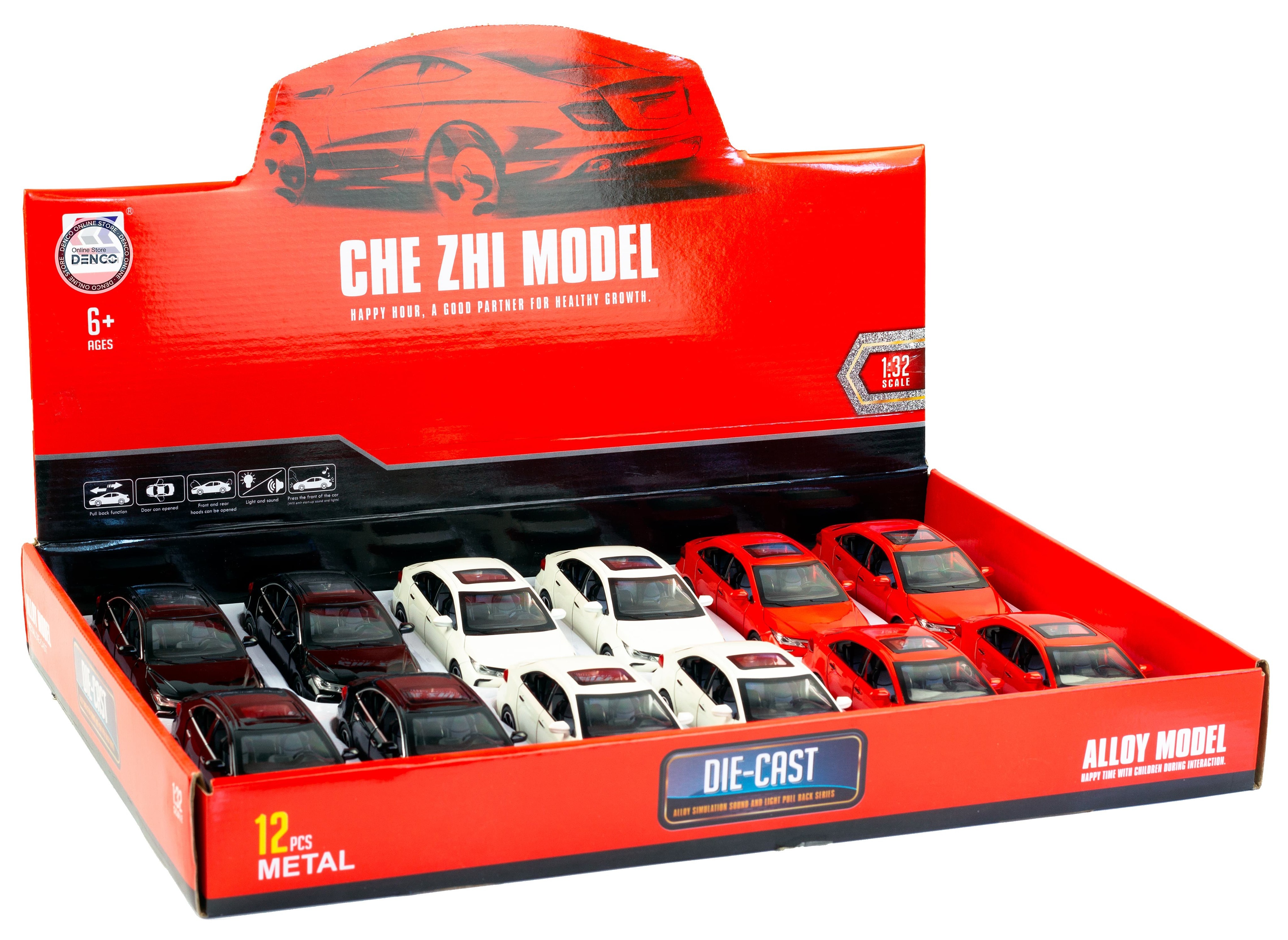 Металлическая машинка Che Zhi 1:32 «Toyota Corolla» CZ40A 15.2 см. инерционная, свет, звук / Красный