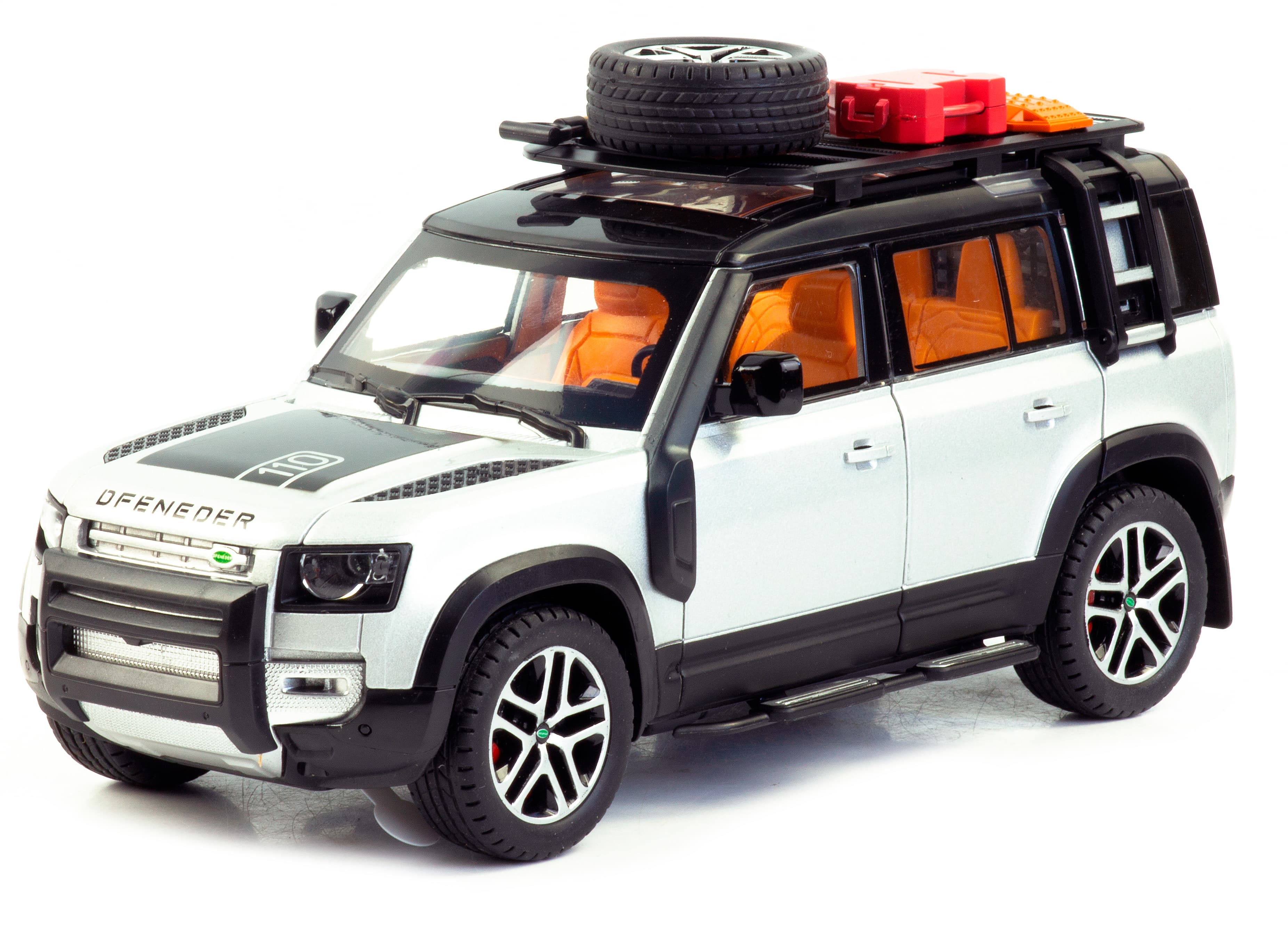 Металлическая машинка Minyore 1:22 «Land Rover Defender 110SH» 0783-346, 22 см., звук, свет, инерционная / Серебристый