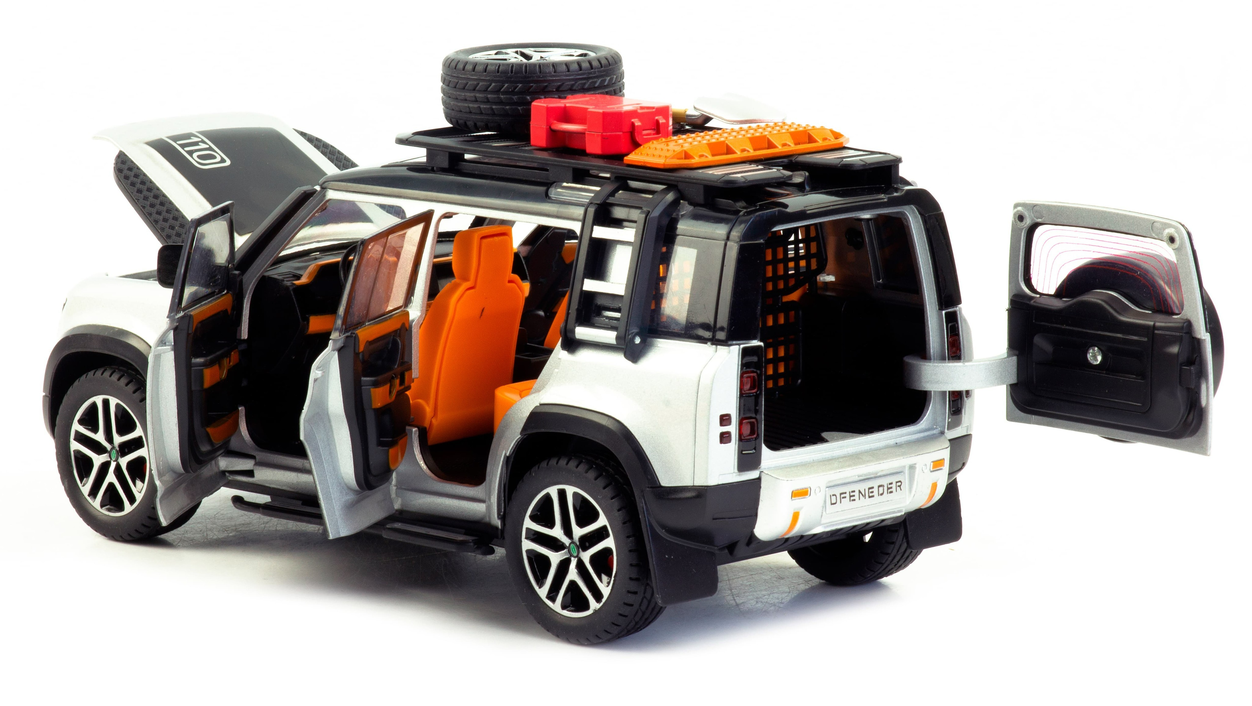 Металлическая машинка Minyore 1:22 «Land Rover Defender 110SH» 0783-346, 22 см., звук, свет, инерционная / Серебристый