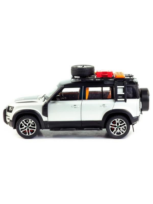 Металлическая машинка Minyore 1:22 «Land Rover Defender 110SH» 0783-346, 22 см., звук, свет, инерционная / Серебристый