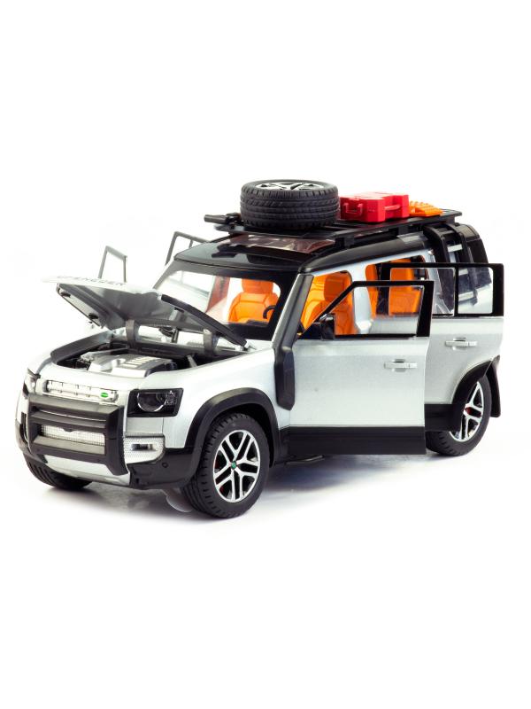 Металлическая машинка Minyore 1:22 «Land Rover Defender 110SH» 0783-346, 22 см., звук, свет, инерционная / Серебристый