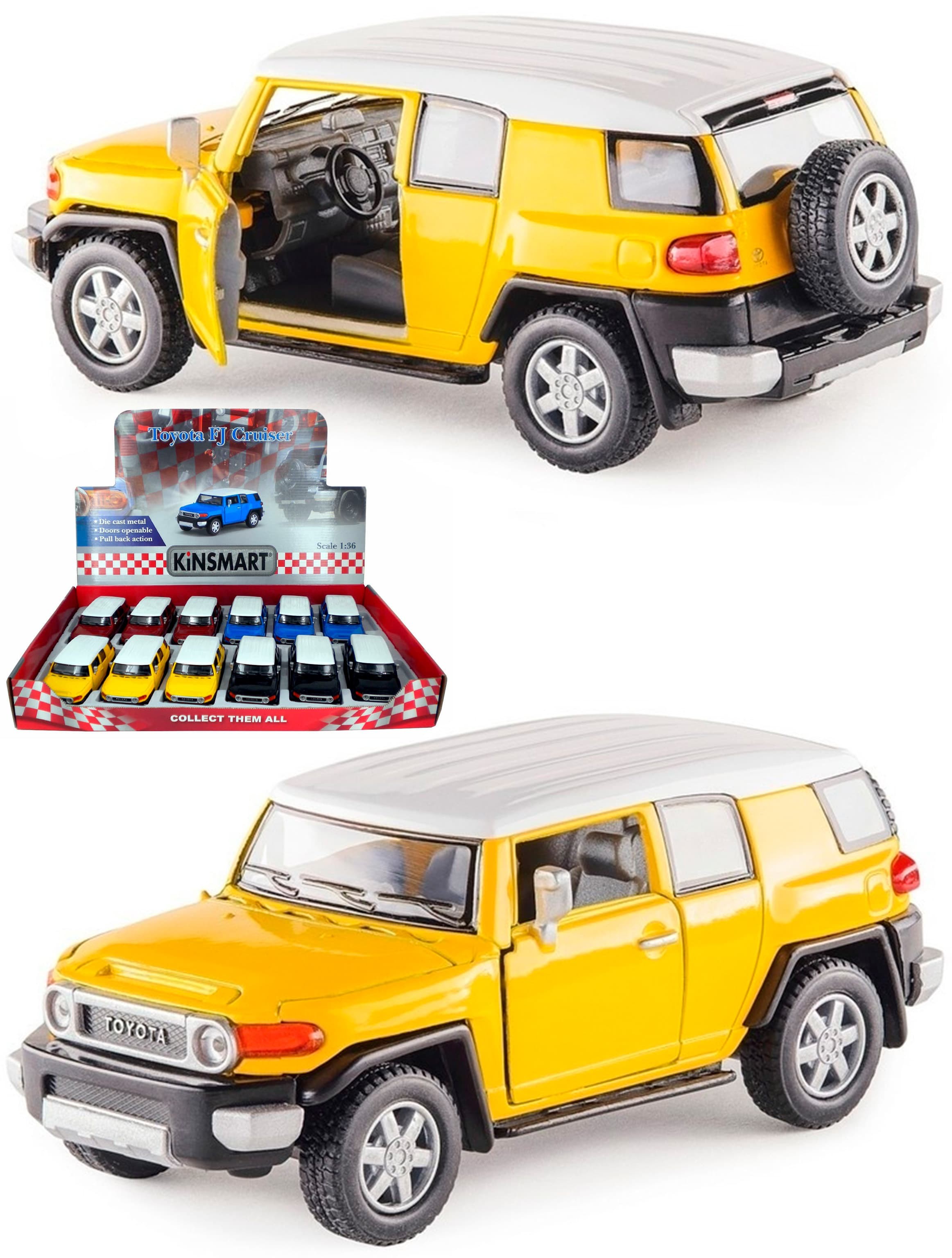 Металлическая машинка Kinsmart 1:36 «Toyota FJ Cruiser» KT5343D, инерционная / Желтый