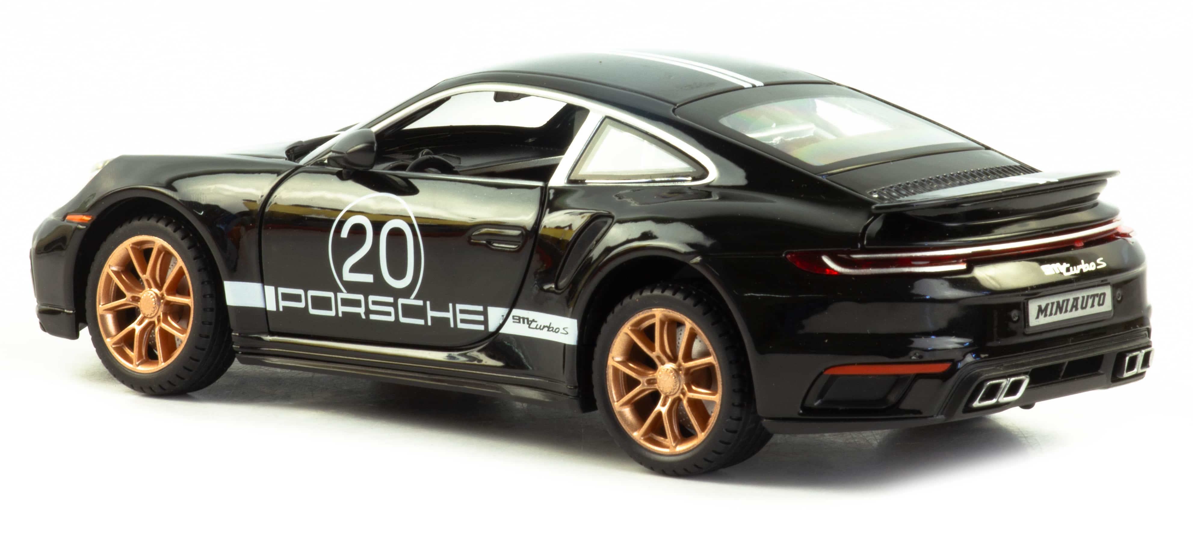 Металлическая машинка Mini Auto 1:24 «Porsche 911 Turbo S» 2404В, свет, звук, инерционная / Черный