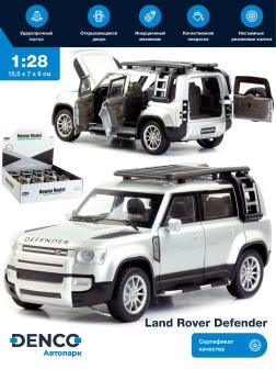 Металлическая машинка Newao Model 1:28 «Land Rover Defender» XA2403B, 15.2 см., инерционная, свет, звук / Серебристый