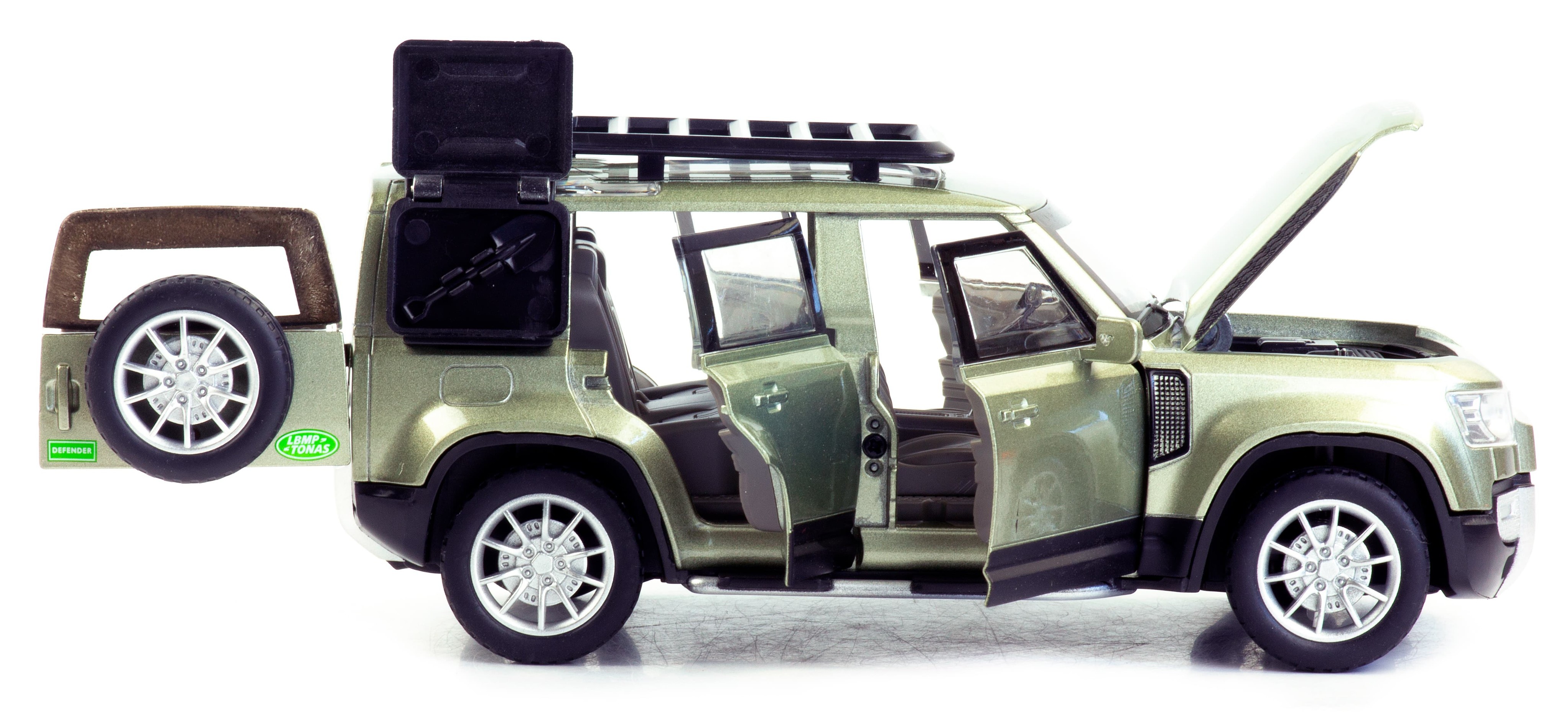Металлическая машинка Newao Model 1:28 «Land Rover Defender» XA2403B, 15.2 см., инерционная, свет, звук / Золотистый
