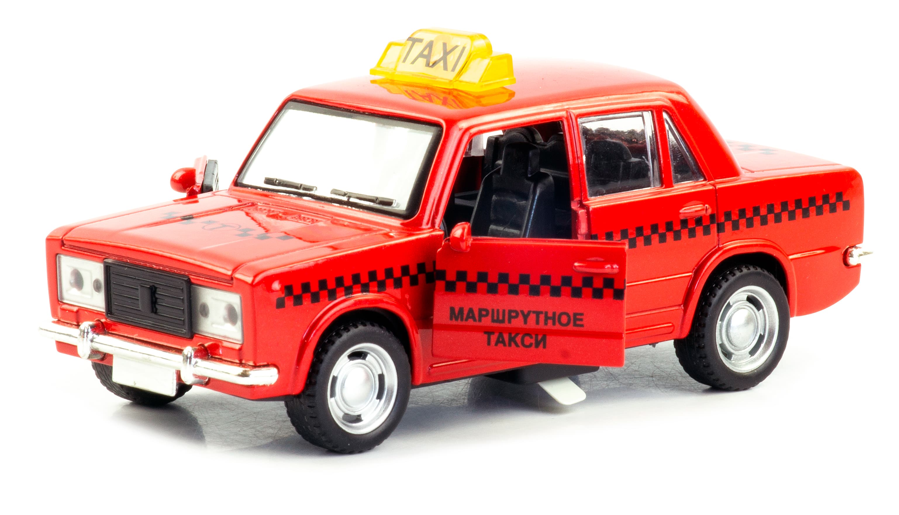 Машинка металлическая 1:30 «ВАЗ-2106 Жигули: Такси» 688-11DT, 14,5 см., инерционная, звук, свет / Красный
