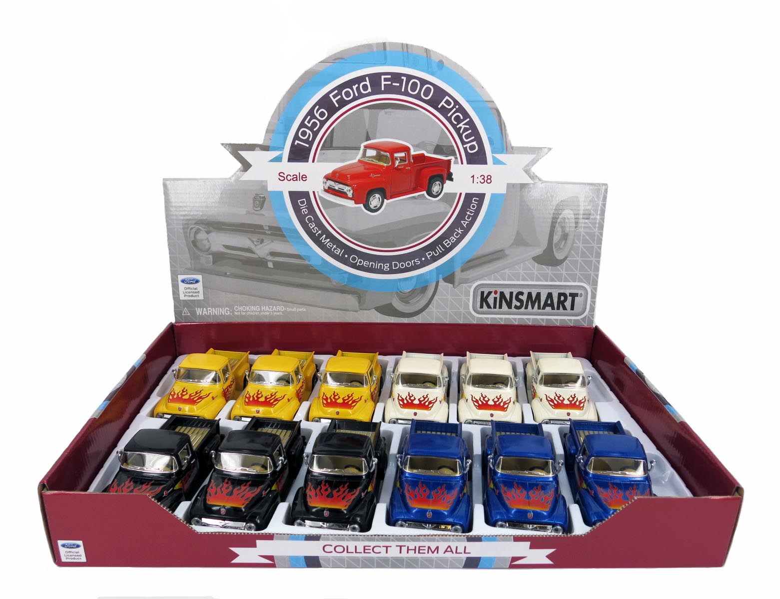 Машинка металлическая Kinsmart 1:38 «1956 Ford F-100 Pickup с принтом» KT5385DF инерционная / Красный