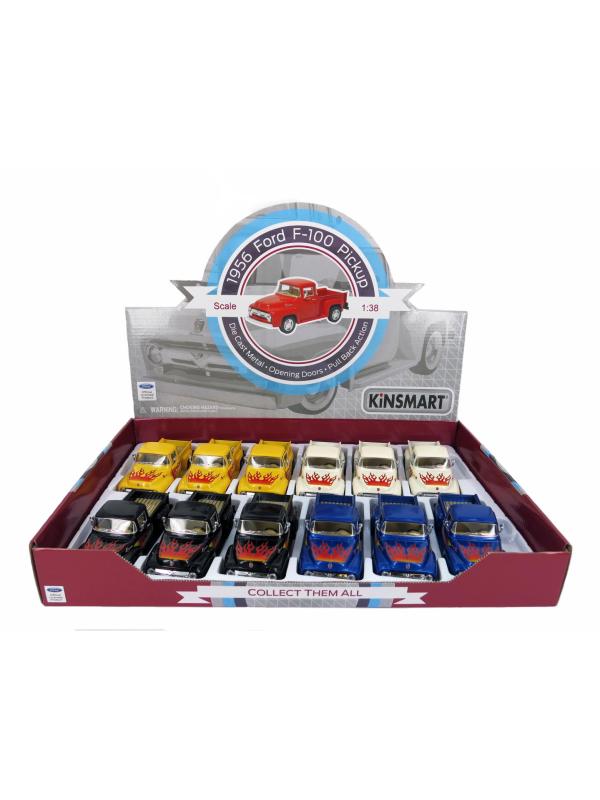 Машинка металлическая Kinsmart 1:38 «1956 Ford F-100 Pickup с принтом» KT5385DF инерционная / Красный