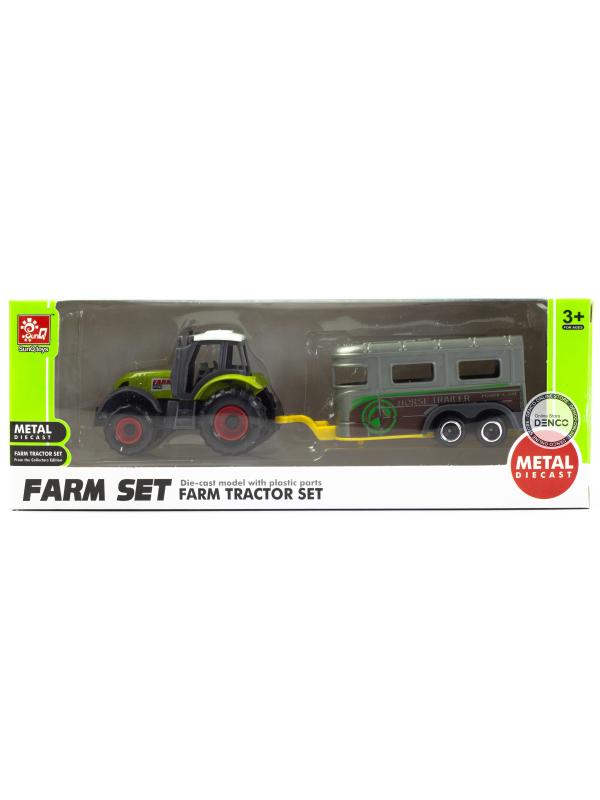 Машинка металлическая Farm Set «Трактор сельскохозяйственный с прицепом» SQ82002-1B / Микс
