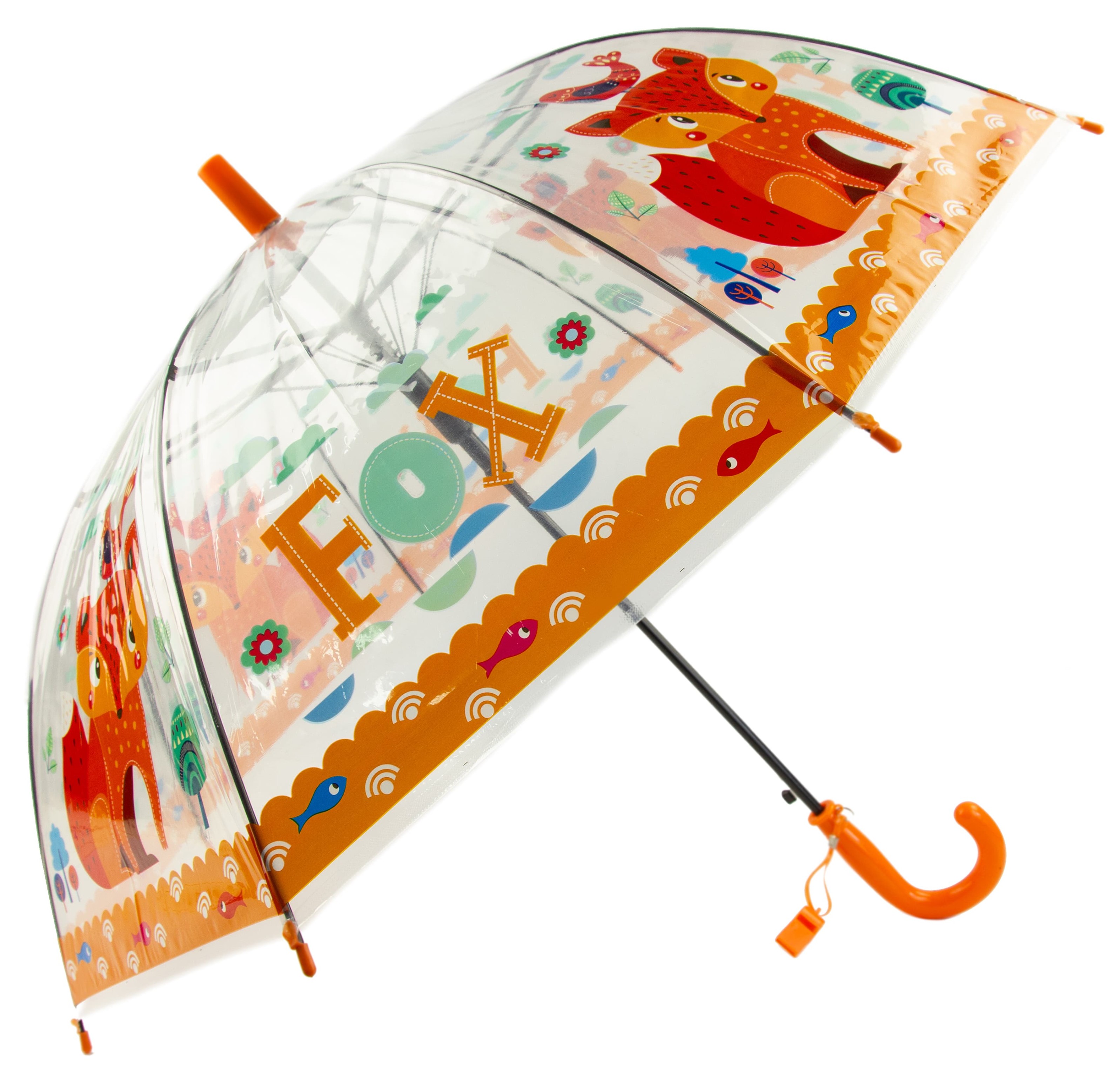 Зонтик детский «Животные» прозрачный, со свистком, полуавтомат, 80 см., 43412 / Оранжевый