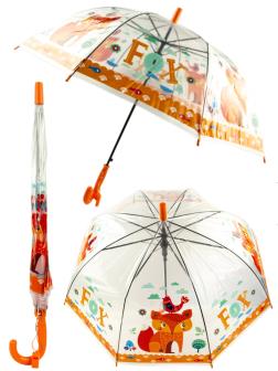 Зонтик детский «Животные» прозрачный, со свистком, полуавтомат, 80 см., 43412 / Оранжевый