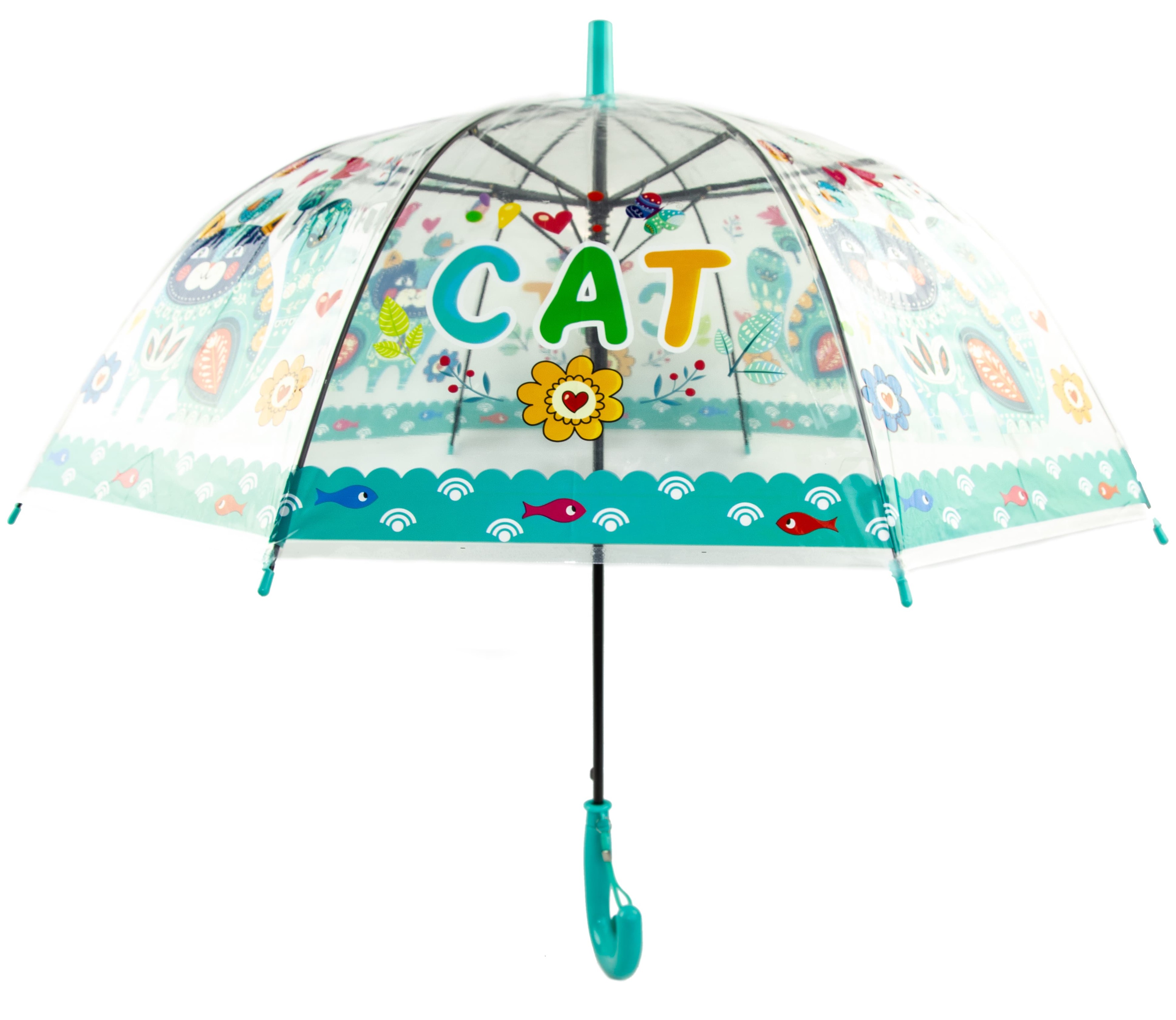 Зонтик детский «Животные» прозрачный, со свистком, полуавтомат, 80 см., 43412 / Бирюзовый