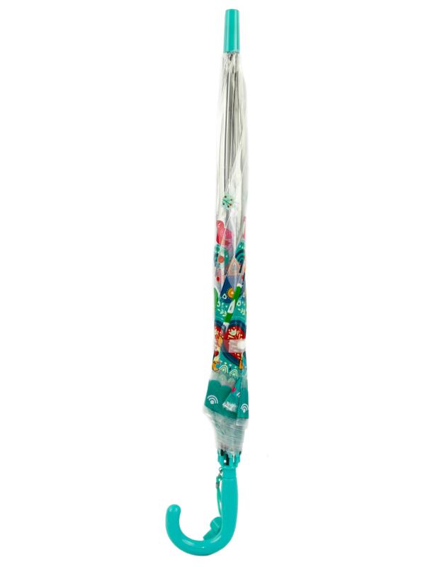 Зонтик детский «Животные» прозрачный, со свистком, полуавтомат, 80 см., 43412 / Бирюзовый