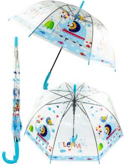 Зонтик детский «Животные» прозрачный, со свистком, полуавтомат, 80 см., 43412 / Голубой