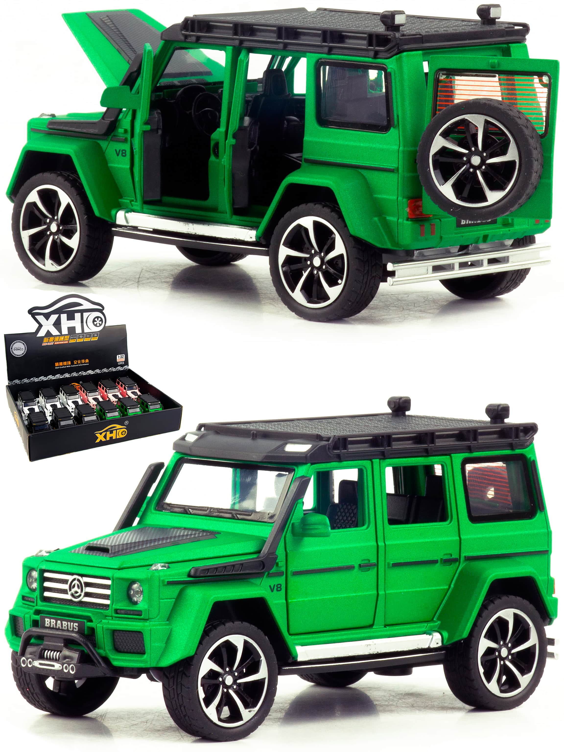 Металлическая машинка XHD 1:32 «Меrcedes-Benz Brabus» B3212, 16 см., инерционная, свет, звук / Зеленый