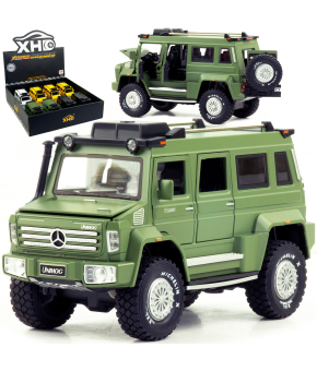 Металлическая машинка XHD 1:24 «Mercedes Benz Unimog U5000» B3204, 20 см., инерционная, свет, звук / Зеленый