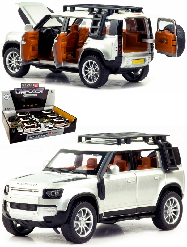 Металлическая машинка HCF 1:22 «Land Rover Wilderness» HCL-910A, 20 см., инерционная, свет, звук / Серебристый