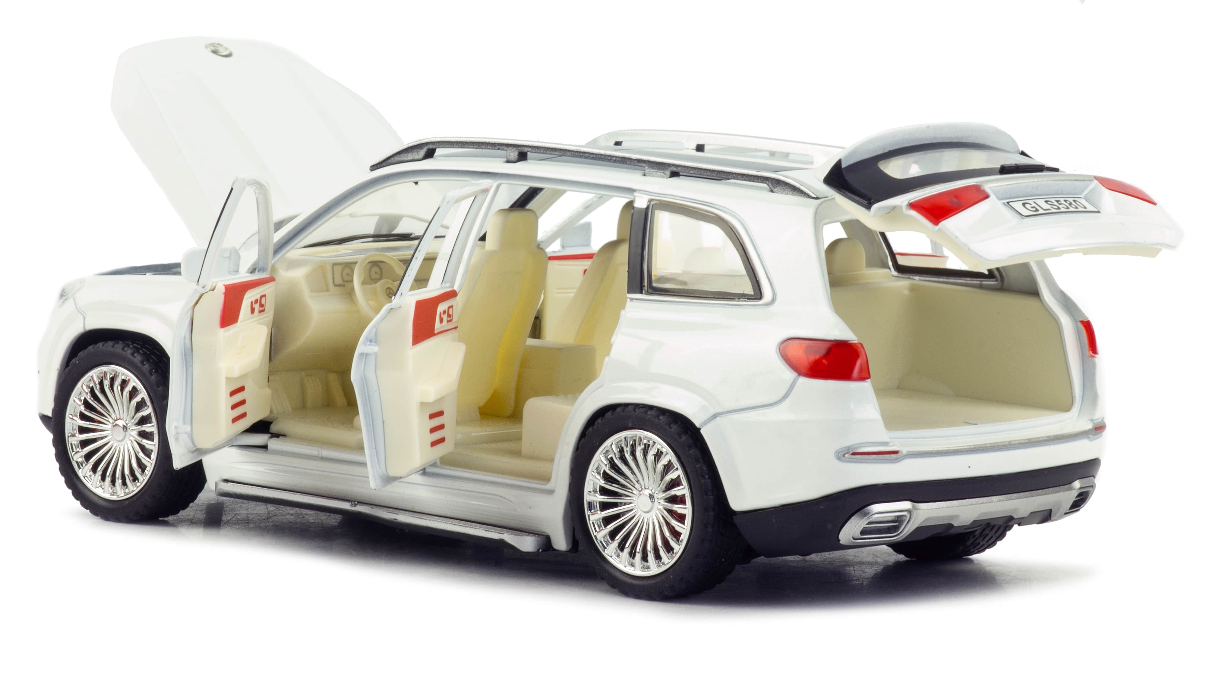 Металлическая машинка SIONRAY 1:24 «Mercedes-Benz GLS 580» SR-2407A, 22 см., инерционная, свет, звук / Белый