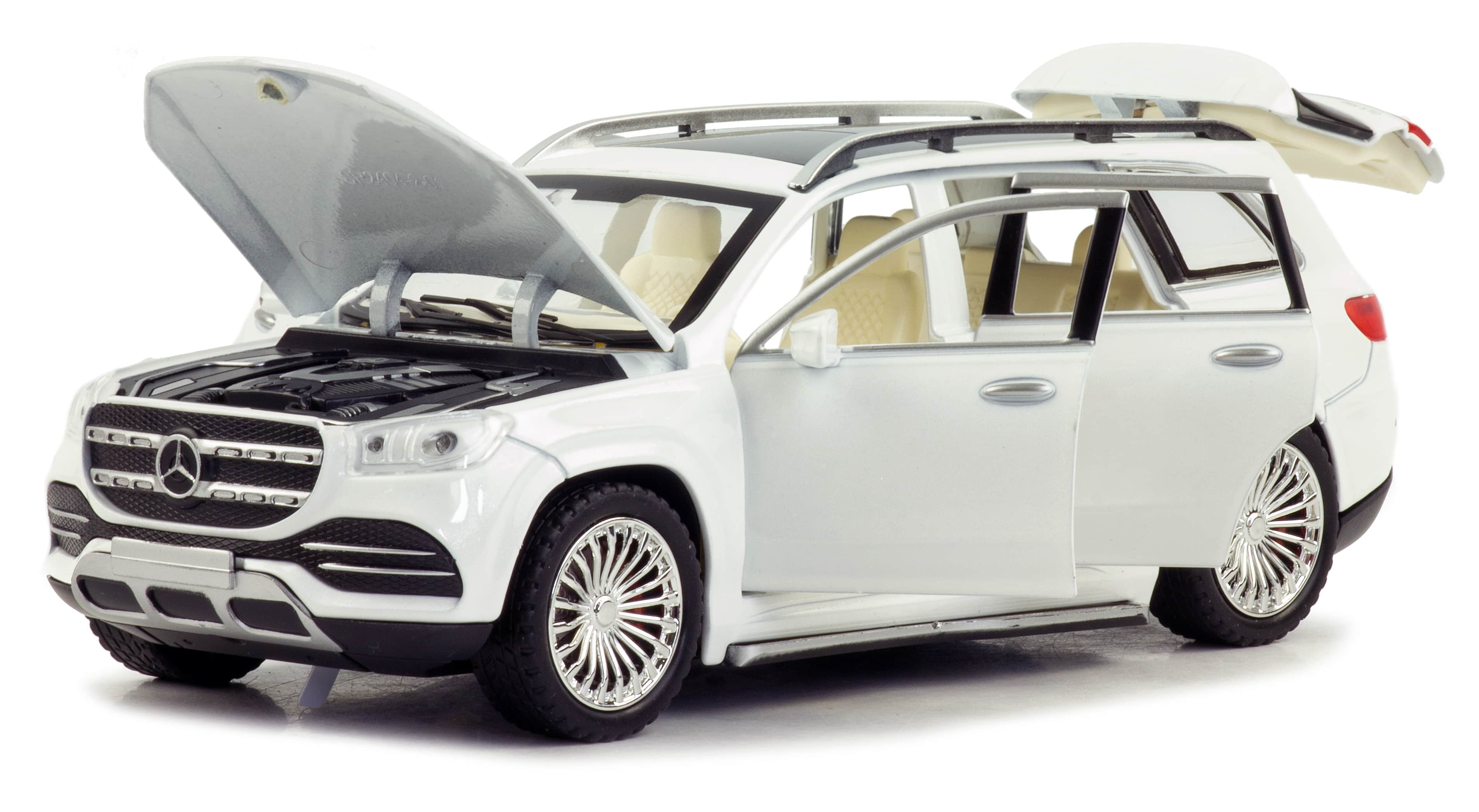 Металлическая машинка SIONRAY 1:24 «Mercedes-Benz GLS 580» SR-2407A, 22 см., инерционная, свет, звук / Белый