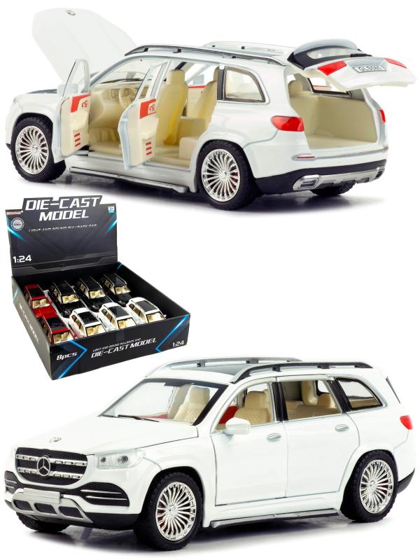 Металлическая машинка SIONRAY 1:24 «Mercedes-Benz GLS 580» SR-2407A, 22 см., инерционная, свет, звук / Белый