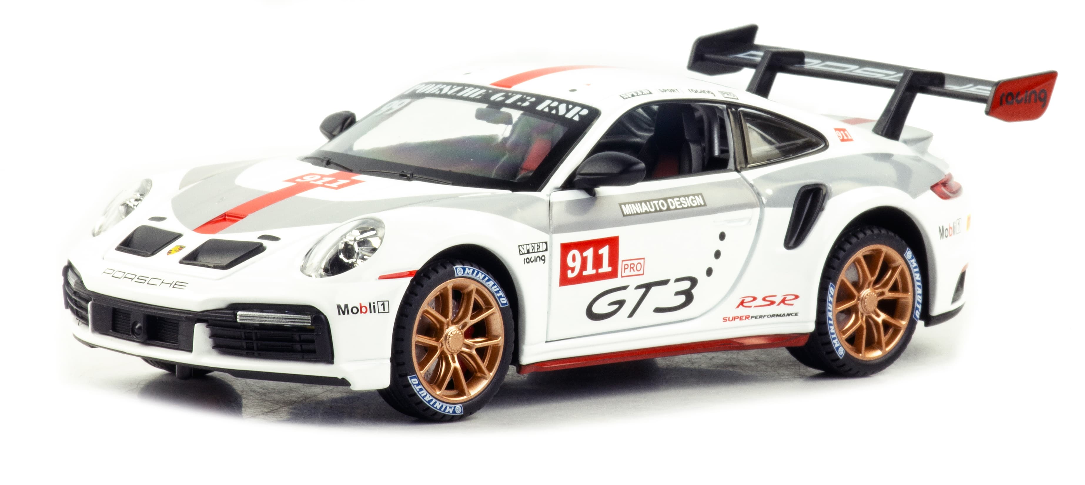 Металлическая машинка Mini Auto 1:24 «Porsche 911 GT3 RSR» 2420B, 20 см., инерционная, свет, звук / Микс