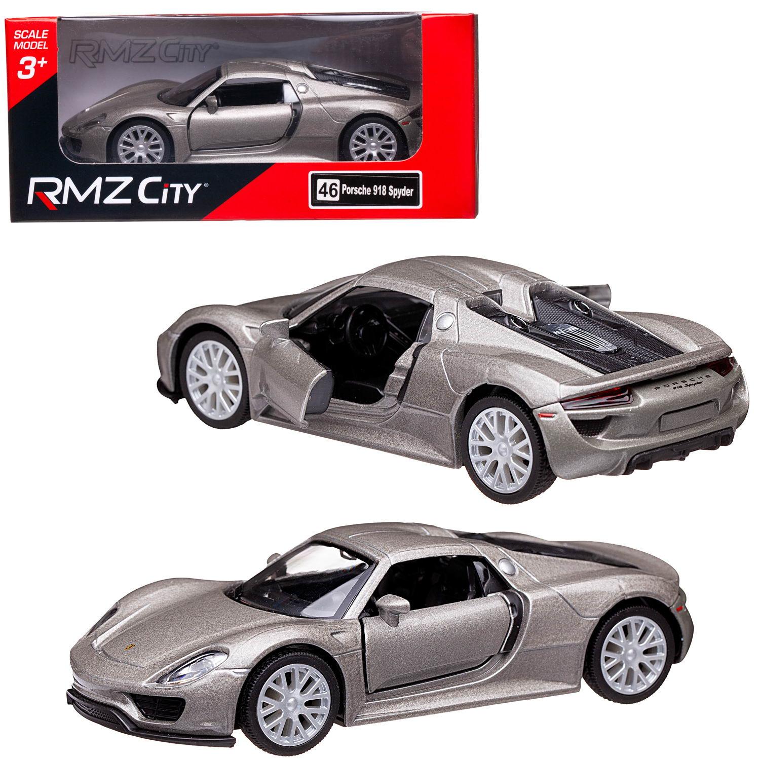 Машина металлическая RMZ City 1:32 Porsche 918 Spyder,серебристый цвет, двери открываются