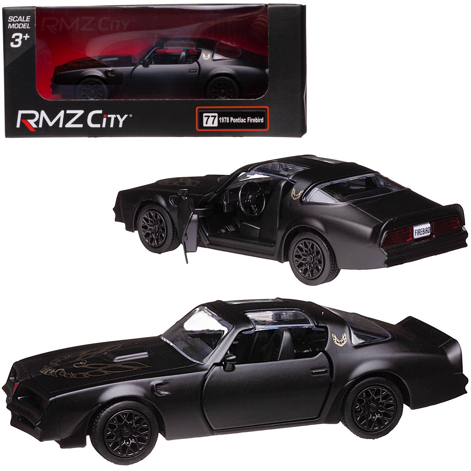 Машина металлическая RMZ City 1:32 Pontiac Firebird 1978, черный матовый цвет, двери открываются