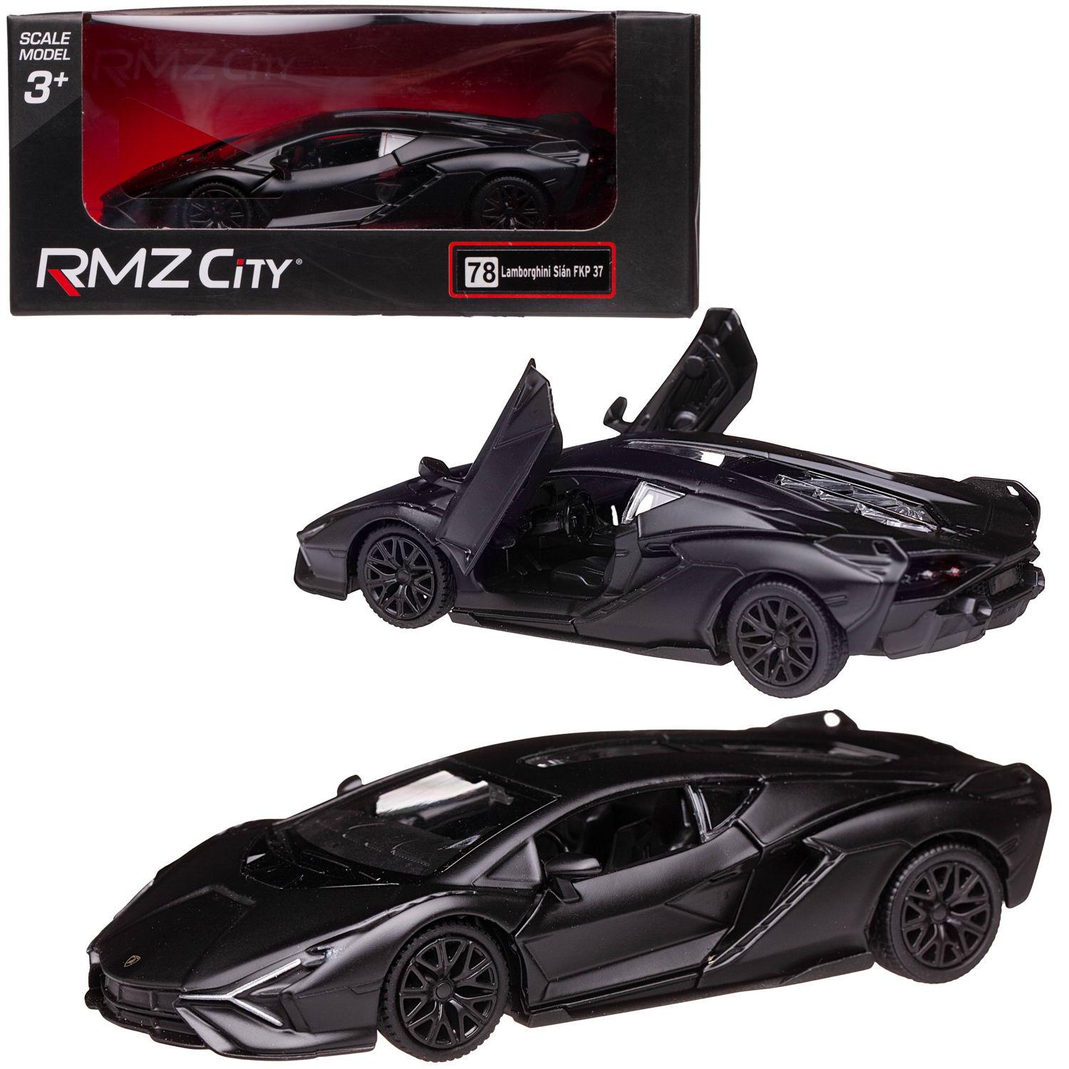 Машина металлическая RMZ City 1:32 Lamborghini Sian, черный матовый цвет, двери открываются