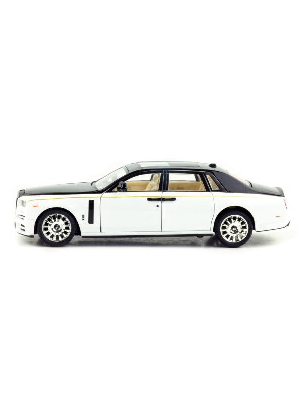 Металлическая машинка Mini Auto 1:24 «Rolls-Royce Phantom VIII Mansory» DC24102, 21 см., инерционная, свет, звук / Бело-черный