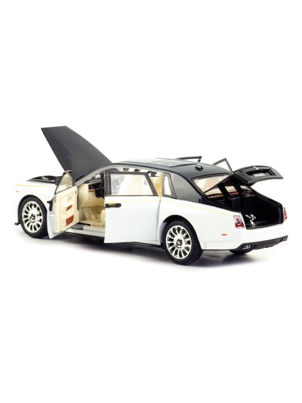 Металлическая машинка Mini Auto 1:24 «Rolls-Royce Phantom VIII Mansory» DC24102, 21 см., инерционная, свет, звук / Бело-черный