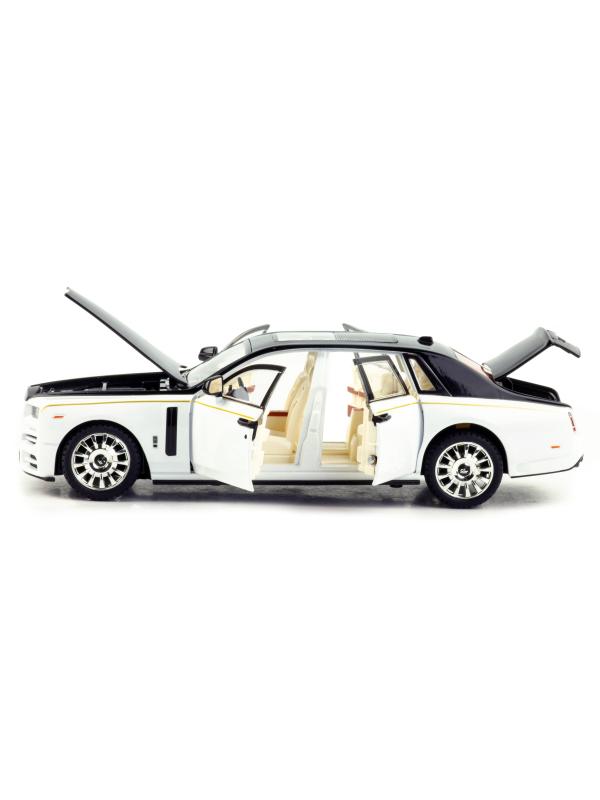 Металлическая машинка Mini Auto 1:24 «Rolls-Royce Phantom VIII Mansory» DC24102, 21 см., инерционная, свет, звук / Бело-черный