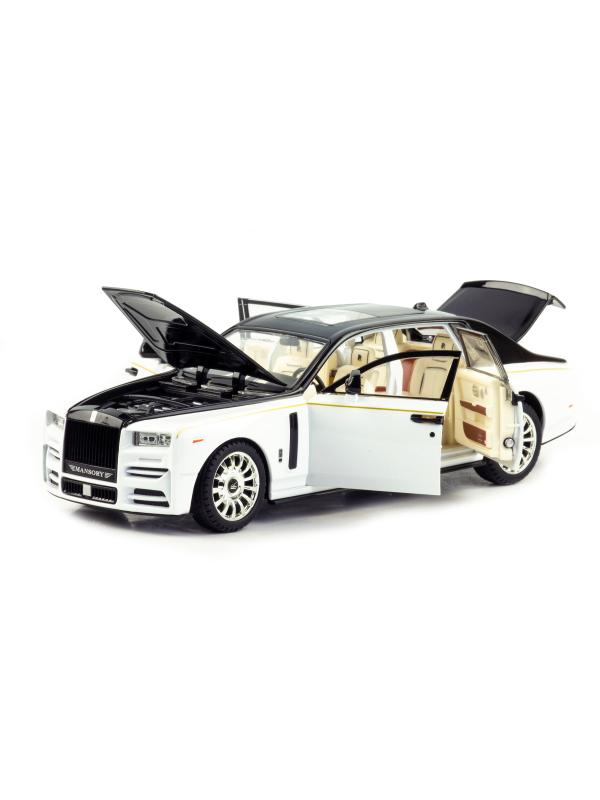 Металлическая машинка Mini Auto 1:24 «Rolls-Royce Phantom VIII Mansory» DC24102, 21 см., инерционная, свет, звук / Бело-черный