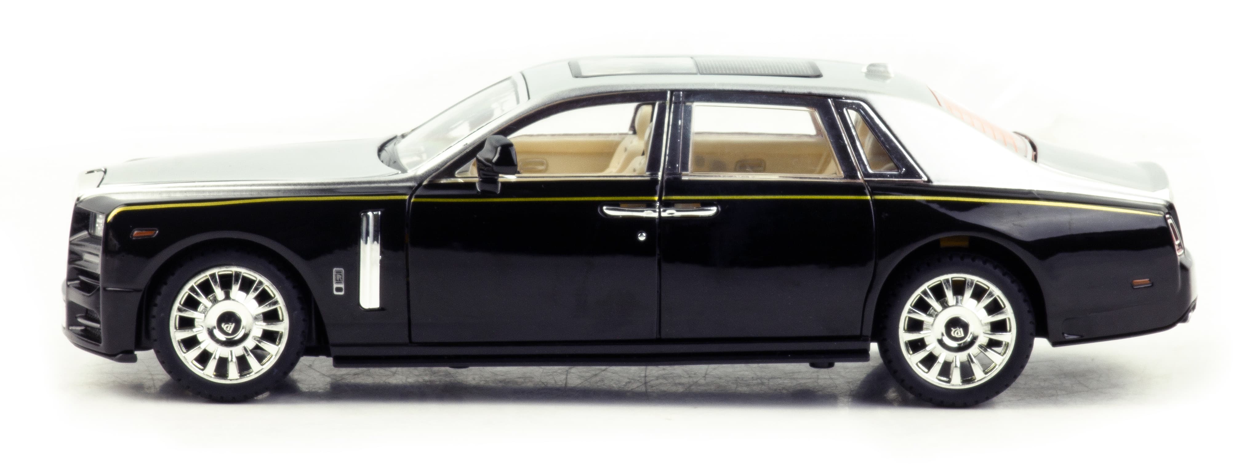 Металлическая машинка Mini Auto 1:24 «Rolls-Royce Phantom VIII Mansory» DC24102, 21 см., инерционная, свет, звук / Черно-серый