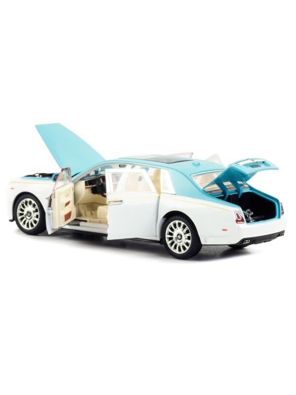 Металлическая машинка Mini Auto 1:24 «Rolls-Royce Phantom VIII Mansory» DC24102, 21 см., инерционная, свет, звук / Бело-голубой