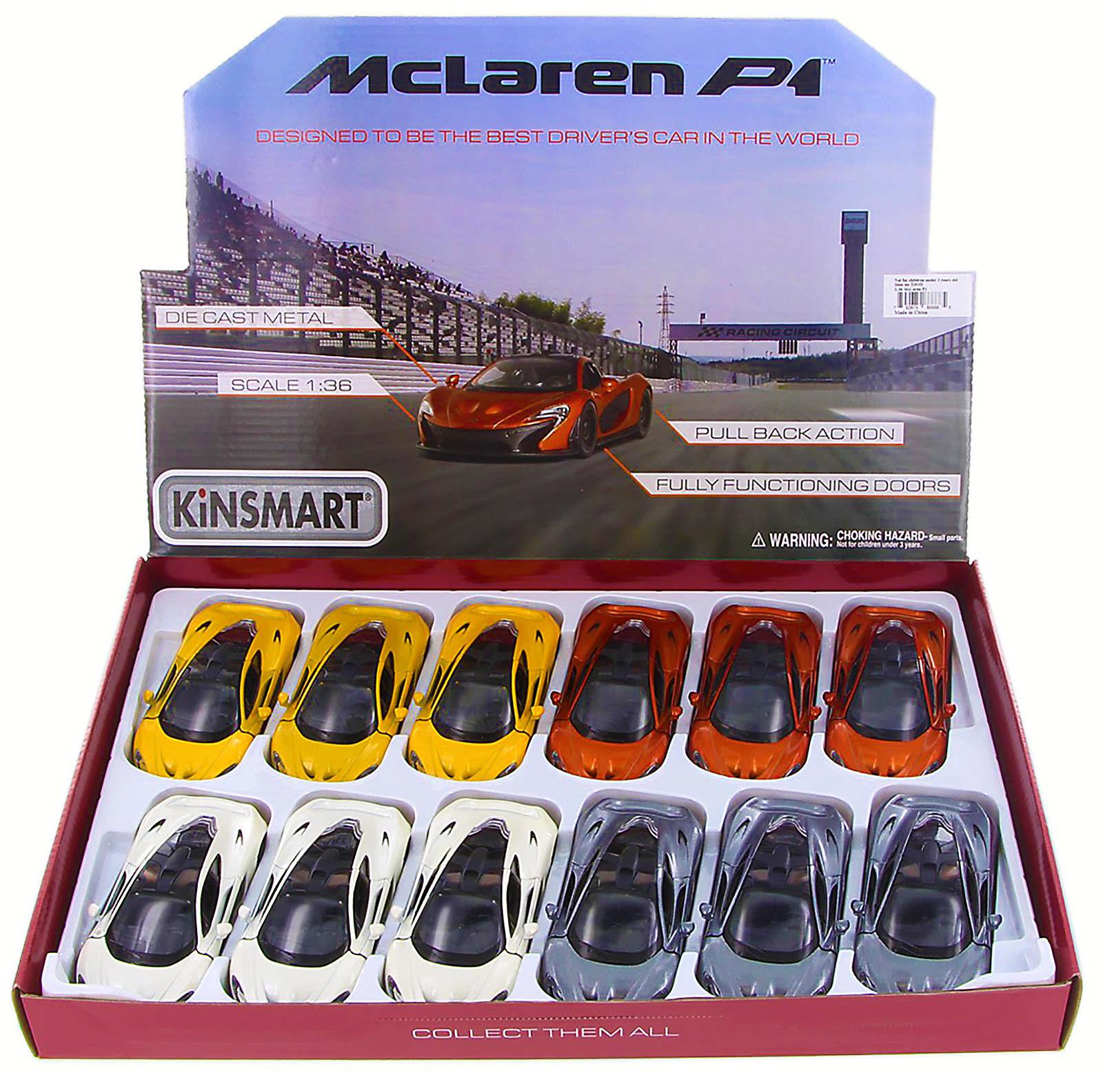 Машинка металлическая Kinsmart 1:36 «McLaren P1» KT5393D инерционная / Белый
