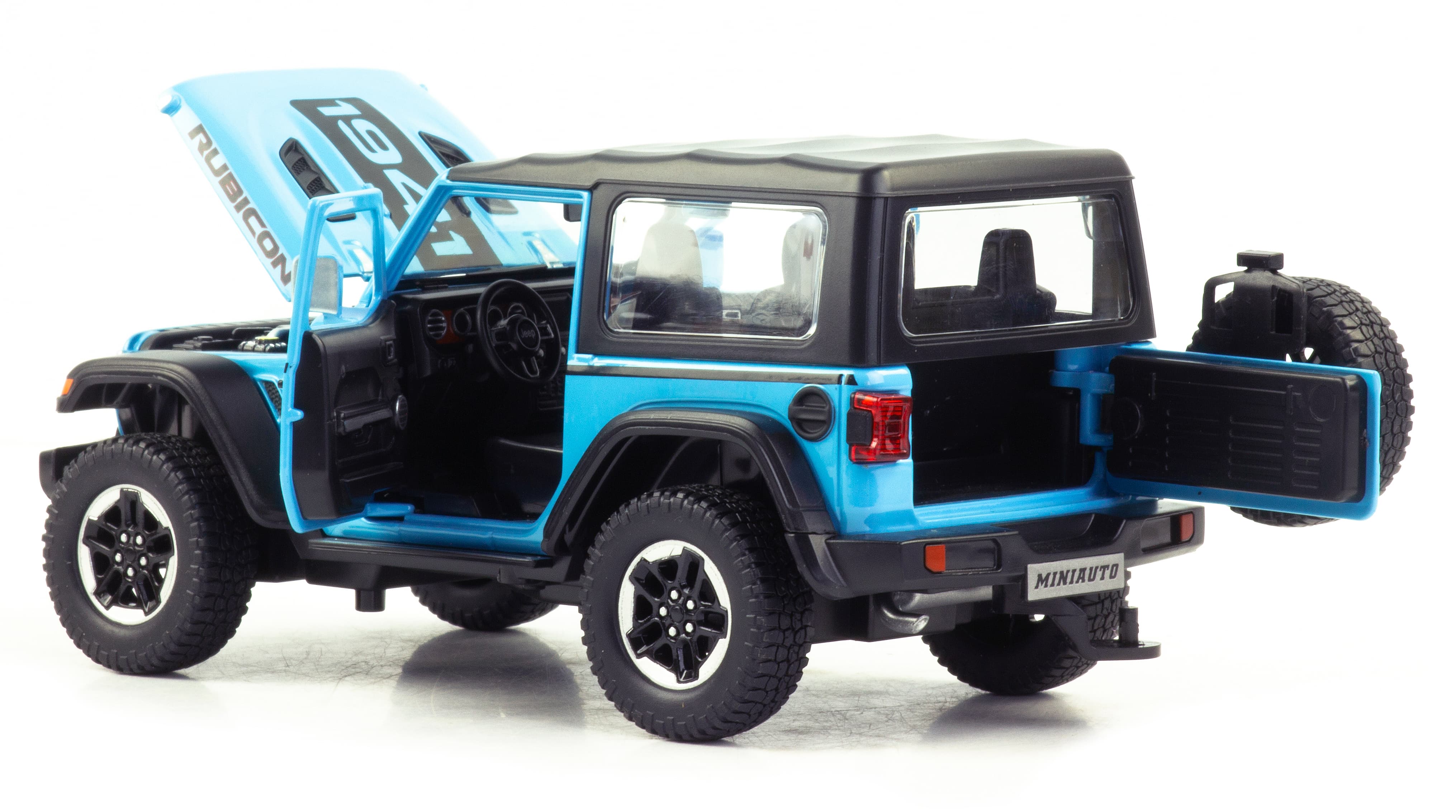 Металлическая машинка Mini Auto 1:20 «Jeep Wrangler Rubicon» 2401B-2, 20 см. инерционная, свет, звук / Голубой
