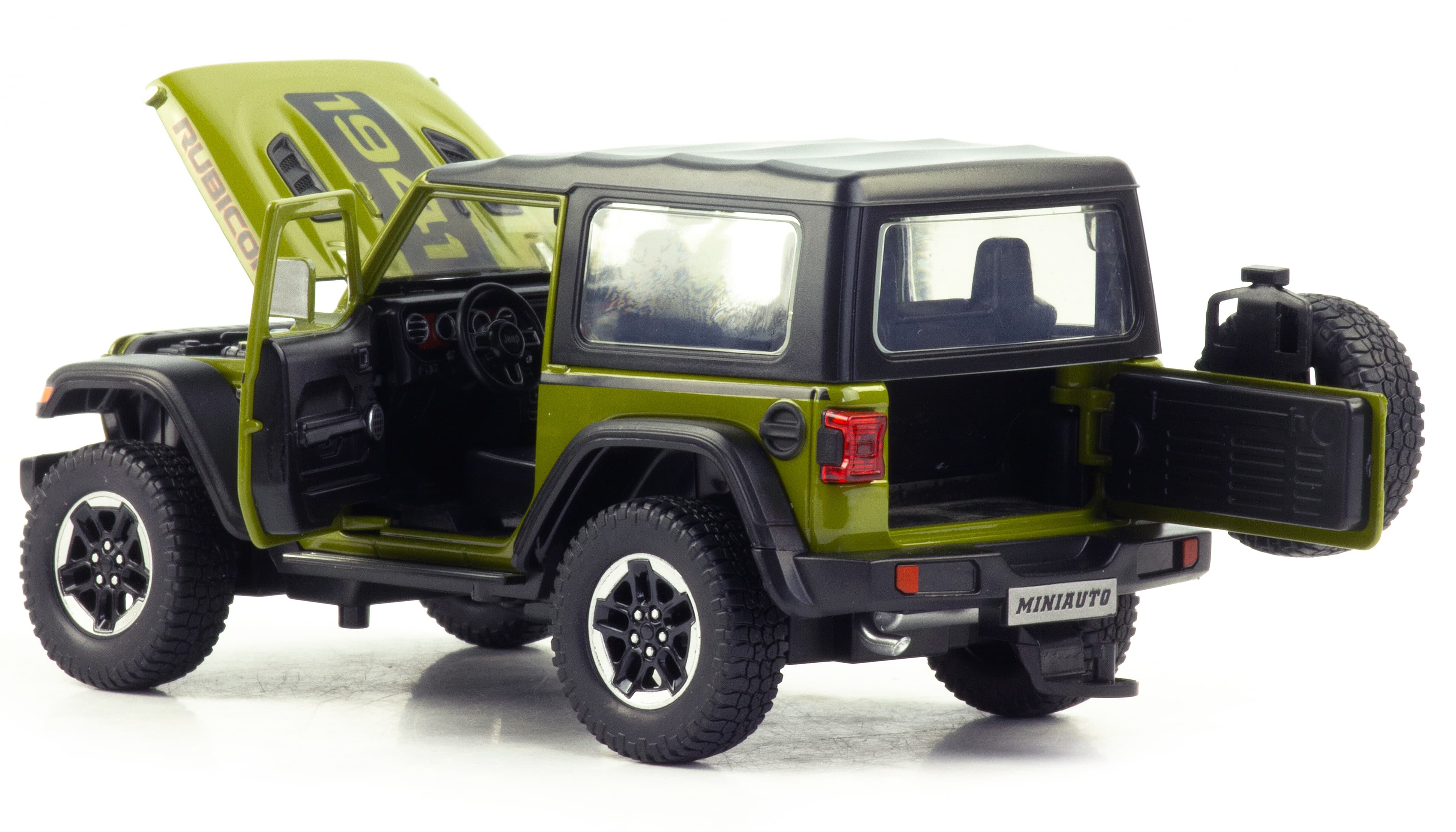 Металлическая машинка Mini Auto 1:20 «Jeep Wrangler Rubicon» 2401B-2, 20 см. инерционная, свет, звук / Зеленый