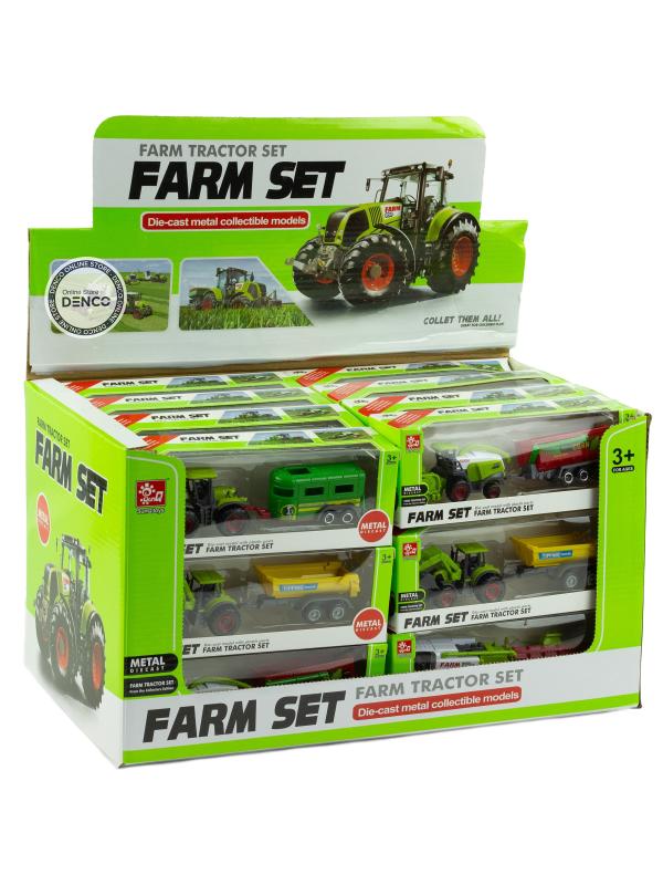 Машинка металлическая Farm Set «Трактор сельскохозяйственный с прицепом» SQ82002-2B / Красный