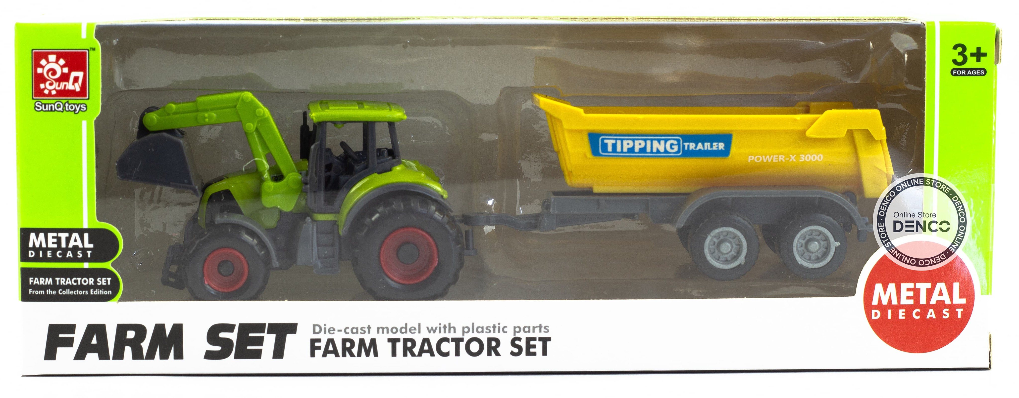 Машинка металлическая Farm Set «Трактор сельскохозяйственный с прицепом» SQ82002-2B / Желтый