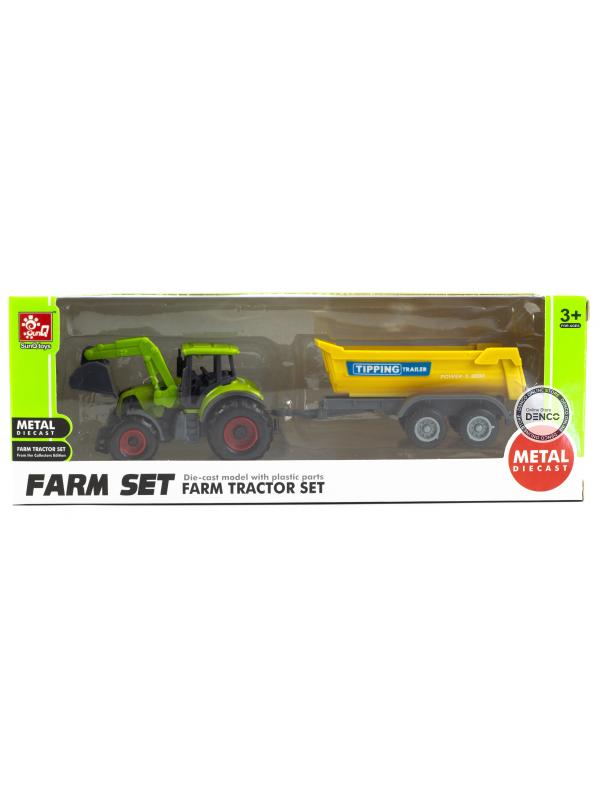 Машинка металлическая Farm Set «Трактор сельскохозяйственный с прицепом» SQ82002-2B / Желтый